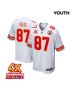 Travis Kelce 87 Kansas City Chiefs Super Bowl LVIII Champions 4X Game YOUTH Jersey – White