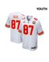 Travis Kelce 87 Kansas City Chiefs Super Bowl LVIII Patch Game YOUTH Jersey – White