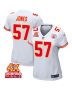 Truman Jones 57 Kansas City Chiefs Super Bowl LVIII Champions 4X Game Women Jersey – White