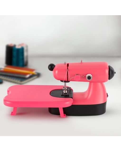 Mini Pink Sewing Machine for Beginners - Electric with Extension Table & LED Light | Lightweight Compact for Girls
