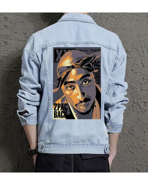2 Pac Back Jean Jacket for Men – Gift for Music Fans – Birthday Present - Light Blue - Main View