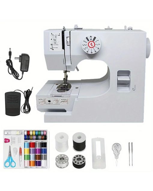 Electric Sewing Machine with 12 Built-in Stitches – Mini Portable with Foot Pedal & 42-Piece Sewing Kit | Beginner Friendly