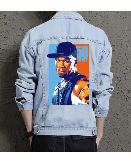 50cent Jean Jacket for Men – Gift for Music Fans – Birthday Present - Light Blue - Main View