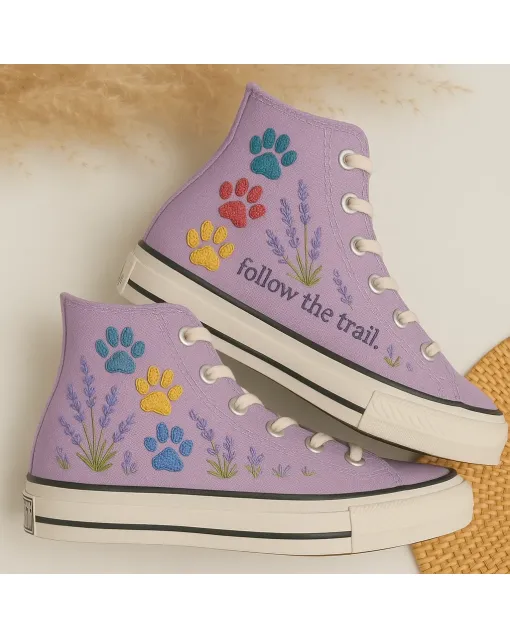 Adventure Pawprint Sneakers for Pet Lovers, Outdoor Enthusiasts, Hikers – Comfy and for Casual Walks, Camping Trips - Custom Embroidered - Main View