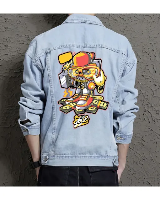 Afrsoul Jean Jacket for Men – Gift for Streetwear Fans – Christmas Gift - Light Blue - Main View
