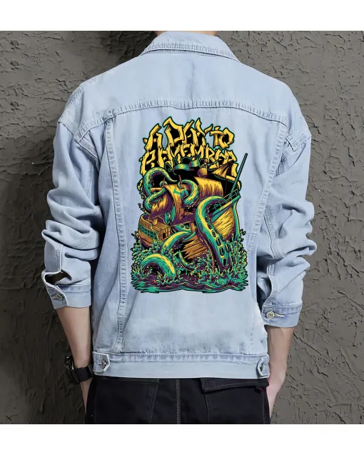 Aggressive Adventures Jean Jacket for Men – Gift for Streetwear Fans – Christmas Gift - Light Blue - Main View