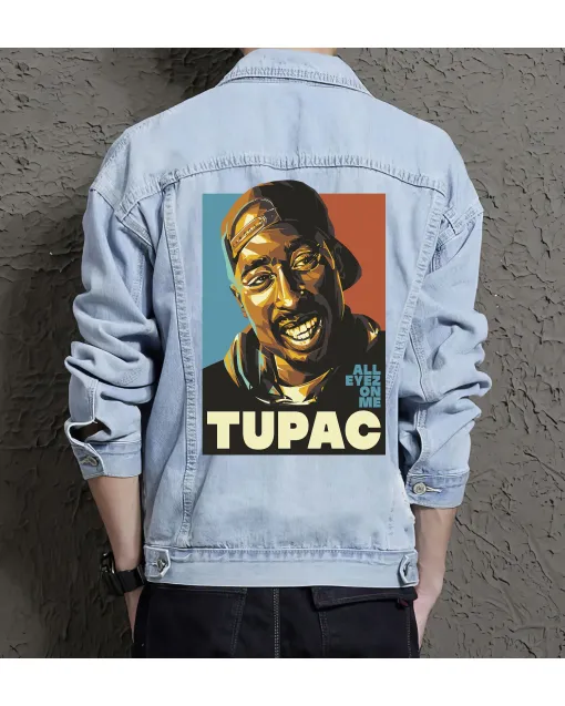 All Eyez Onme Jean Jacket for Men – Gift for Music Fans – Birthday Present - Light Blue - Main View