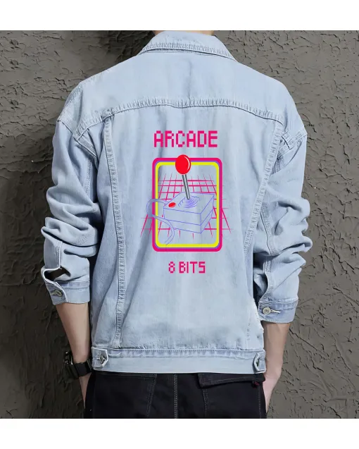Arcade 8 Bits Denim Jacket for Men - Gaming Gift - Christmas Present - Light Blue - Main View