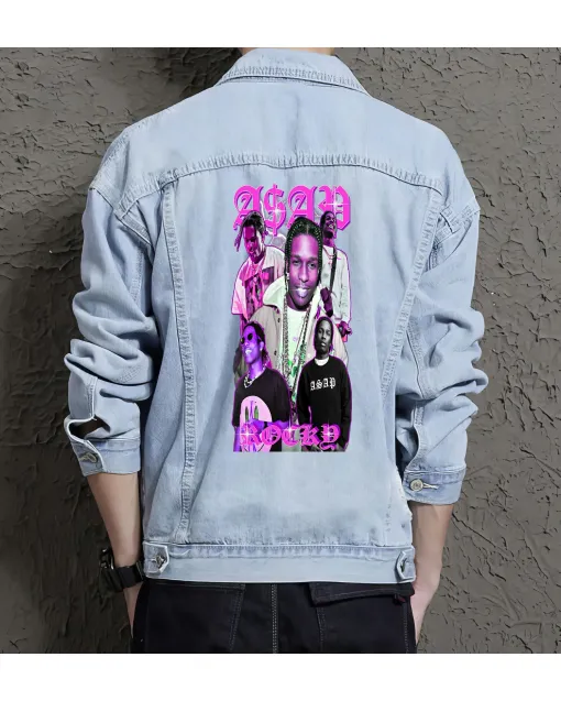 Asap Jean Jacket for Men – Gift for Streetwear Fans – Birthday Present - Light Blue - Main View