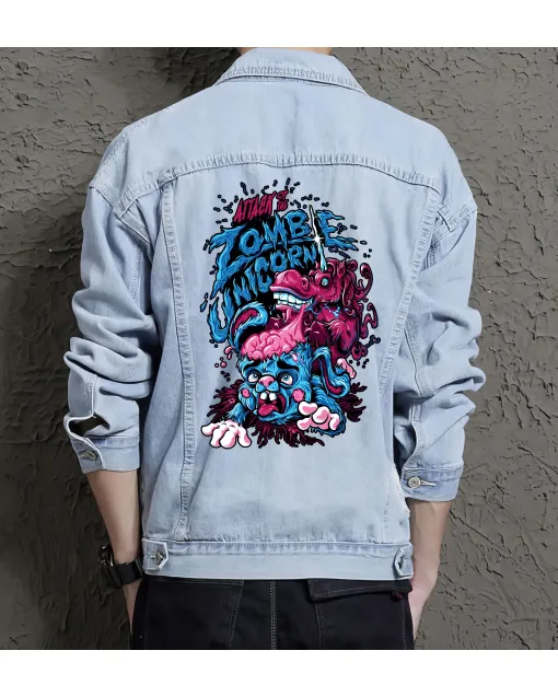Attack of the Zommbie Unicorn Jean Jacket for Men – Gift for Teen Boys – Christmas Gift - Light Blue - Main View