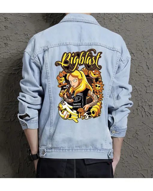 Big Blast Jean Jacket for Men – Gift for Streetwear Fans – Birthday Present - Light Blue - Main View