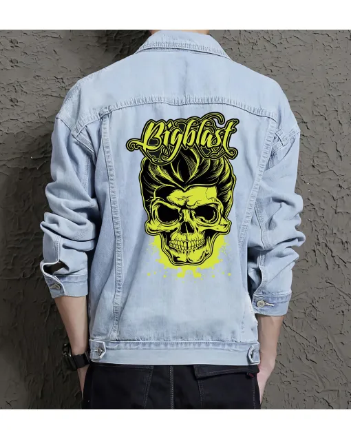 Bigblast Jean Jacket for Men – Gift for Streetwear Fans – Birthday Present - Light Blue - Main View