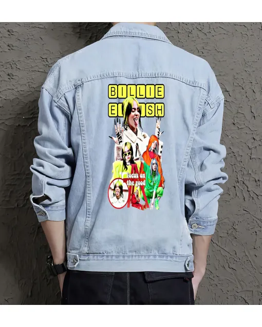Billie Eilish Jean Jacket for Men – Gift for Music Fans – Birthday Present - Light Blue - Main View