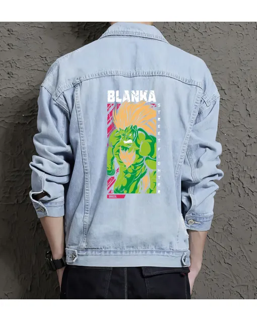 Blanka Street Fighter Denim Jacket for Men - Gift for Video Game Fans - Christmas Gift - Light Blue - Main View