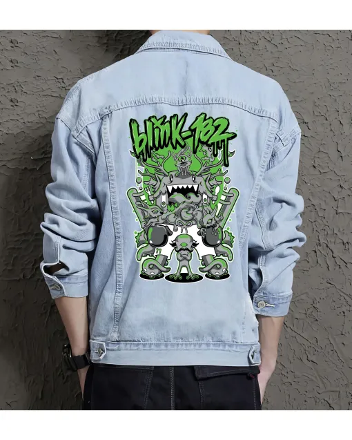 Blink182 Green Jean Jacket for Men – Gift for Music Fans – Birthday Present - Light Blue - Main View