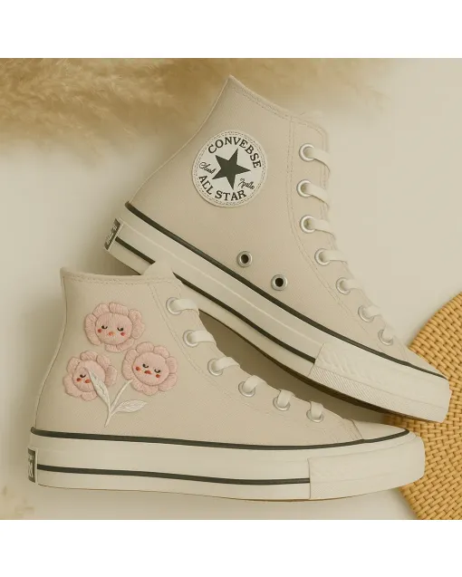 Blush Floral Sneakers for Women – Comfort for Casual Walks, Festivals, and More - Custom Embroidered - Main View