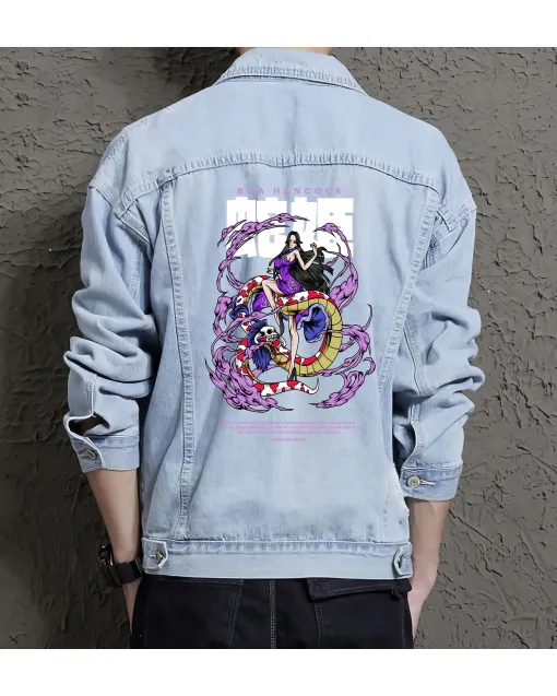 Boa Hancock Jean Jacket for Men – Gift for Anime Fans – Birthday Present - Light Blue - Main View