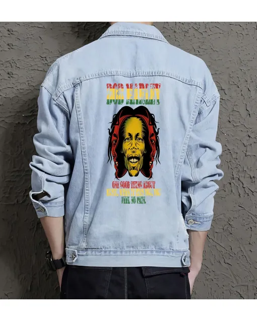 Bob Marley Jean Jacket for Men – Gift for Music Fans – Christmas Gift - Light Blue - Main View