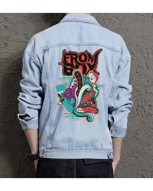Box Jean Jacket for Men – Gift for Streetwear Fans – Birthday Present - Light Blue - Main View