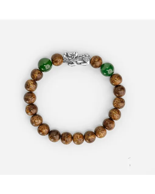 Calming Agarwood Bracelet for Spiritual Souls – Handcrafted Wood Bracelet for Grounding Energy, Meditation – Brown, Green – Main View