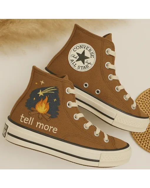 Campfire Embroidered Sneakers for Outdoor Enthusiasts – Unique Design for Camping Adventures - Custom Embroidered - Main View