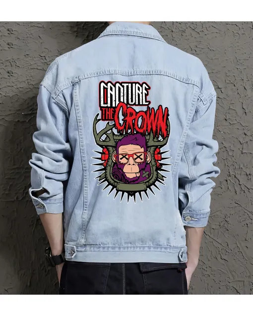 Capture Thecrown Jean Jacket for Men – Gift for Streetwear Fans – Christmas Gift - Light Blue - Main View