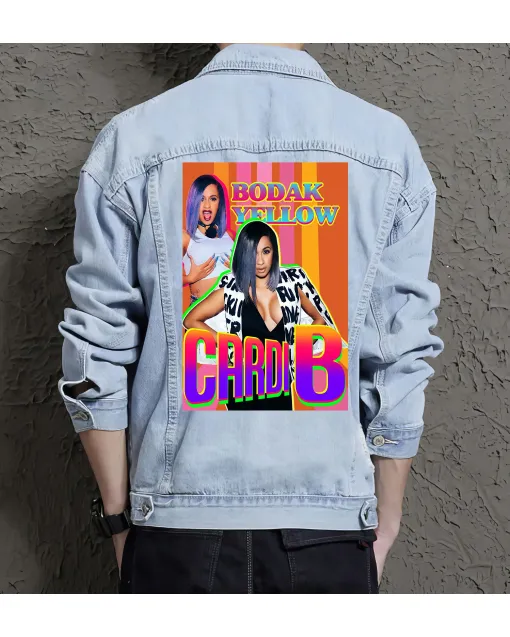 Cardi B1 Jean Jacket for Men – Gift for Music Fans – Christmas Gift - Light Blue - Main View
