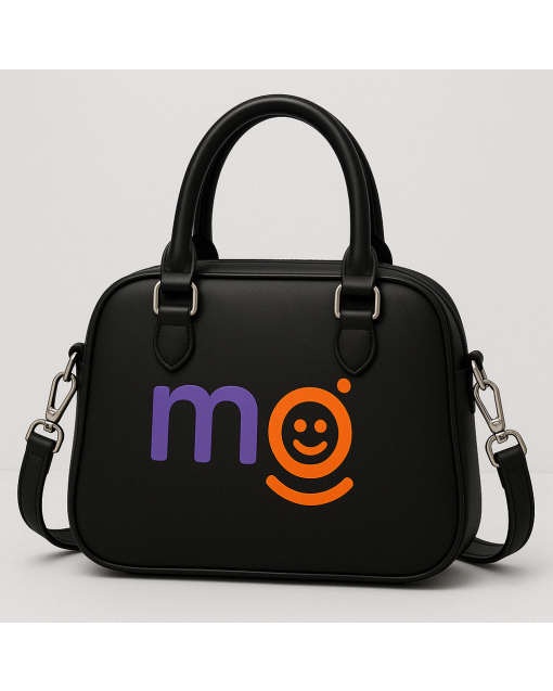 Smiley Black Handbag – Modern Vegan Leather Satchel with Color Pop