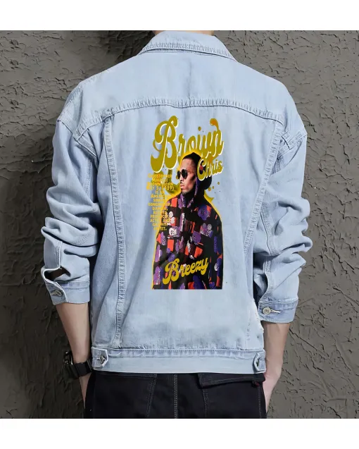 Chris Breezy Jean Jacket for Men – Gift for Music Fans – Birthday Present - Light Blue - Main View
