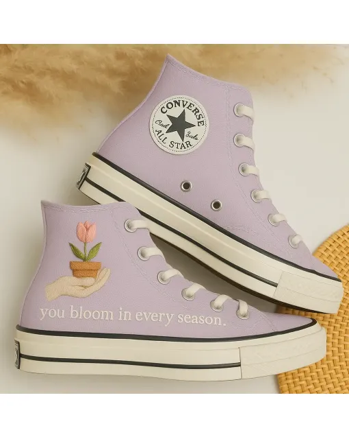 Comfortable Floral Sneakers for Women – and Supportive Footwear for Casual Walks, Weekend Outings – Perfect Gift for Garden Enthusiasts - Custom Embroidered - Main View
