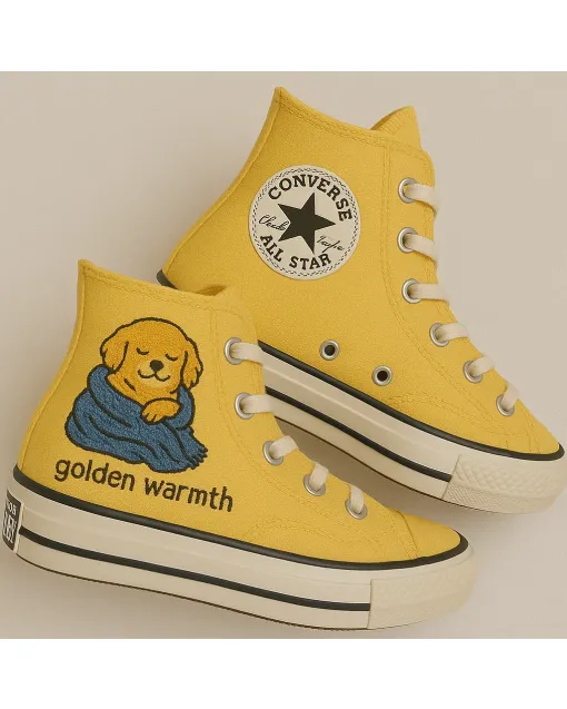 Cozy Golden Sneakers for Women & Men – Stylish & Comfortable for Casual Outings, Everyday Wear - Custom Embroidered - Main View