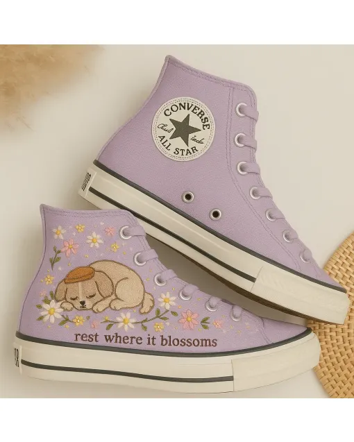 Cozy Puppy Print Sneakers for Pet Lovers – Comfortable Footwear for Casual Walks and Pet Adoption Events - Custom Embroidered - Main View