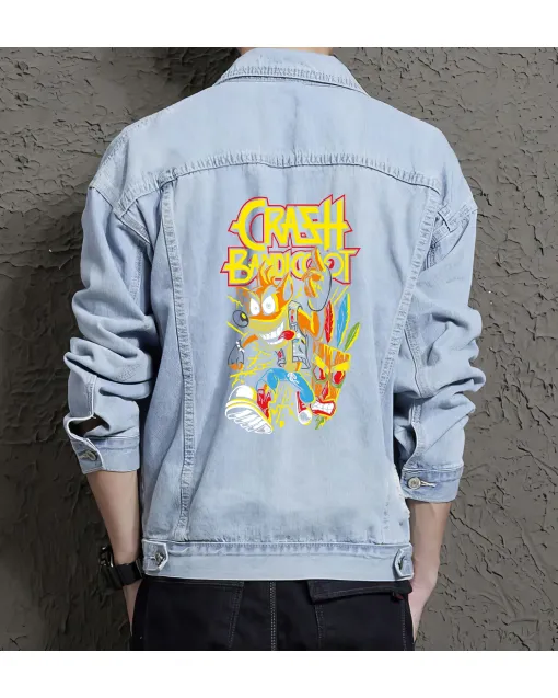Crash Bandicoot Denim Jacket for Men – Gift for Video Game Fans – Christmas Gift - Light Blue - Main View