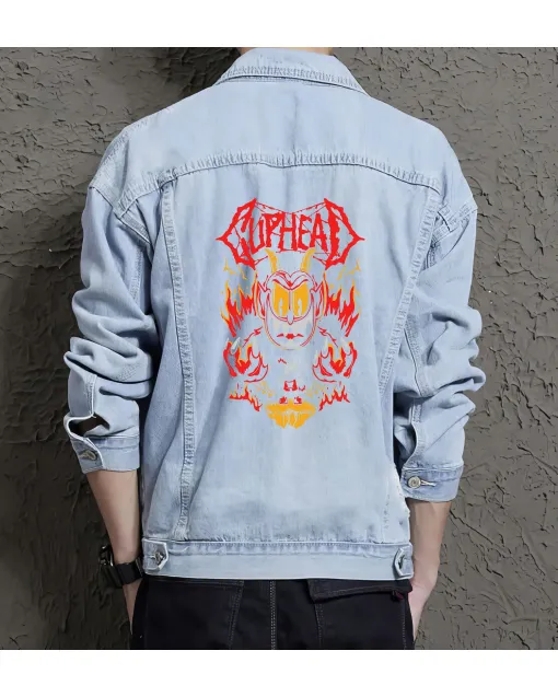 Cuphead Denim Jacket for Men - Gift for Video Game Fans - Christmas Present - Light Blue - Main View