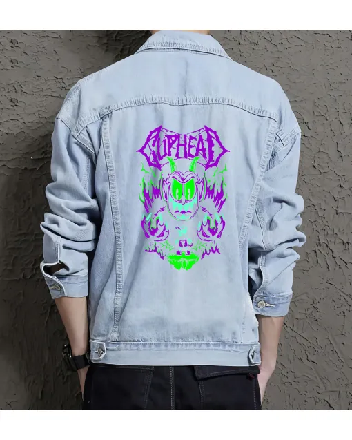 Cuphead Denim Jacket for Men – Gift for Video Game Fans – Christmas Gift - Light Blue - Main View
