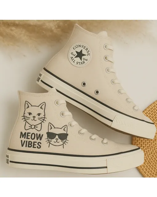 Custom Sneakers – Cute Cat Print Tote Bag for Cat Lovers, Animal Enthusiasts – Stylish and Practical for Everyday Use, Shopping - Custom Embroidered - Main View