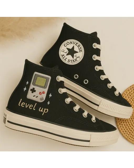 Custom Sneakers – Gaming Patch Retro Style Backpack for Gamers, Students, and Trendsetters – Stand Out At School, Work, or on the Go - Custom Embroidered - Main View