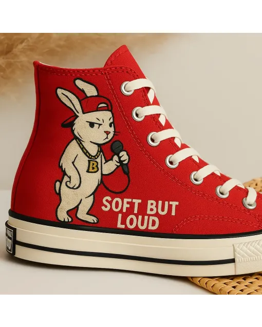 Cute Bunny Print Sneakers for Women and Girls – Comfortable and for Casual Walks, Pet Adoption Events, Perfect Gift for Animal Lovers - Custom Embroidered - Main View