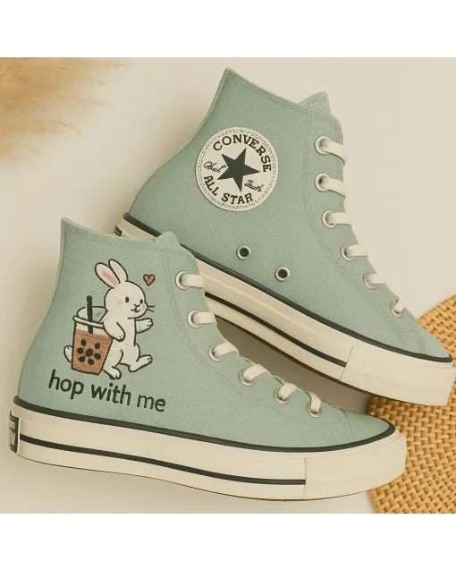 Cute Bunny Sneakers for Kids and Animal Lovers – Comfortable Shoes for Casual Walks, Playtime Fun, Perfect Gift for Young Ones - Custom Embroidered - Main View