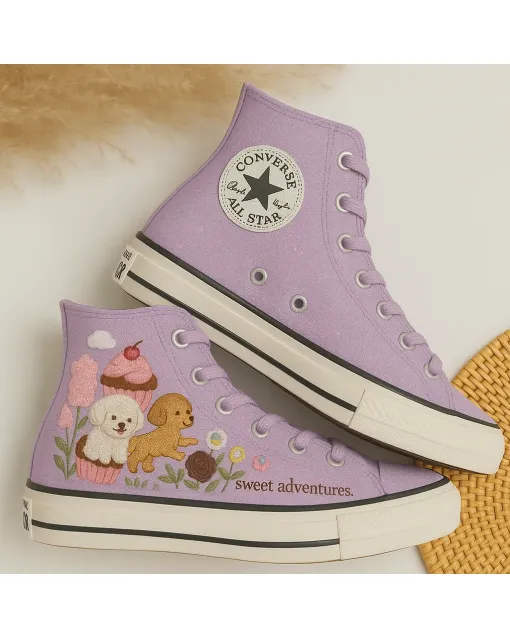Cute Dog Print Sneakers for Pet Lovers – Comfy Shoes for Casual Walks, Pet Adoption Events,  Perfect Gift for Dog Owners - Custom Embroidered - Main View