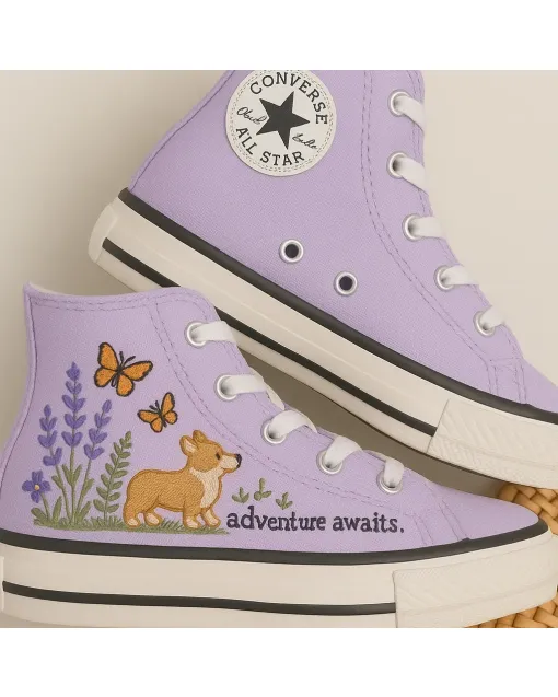 Cute Forest Friends Corgi Sneakers for Pet Lovers – Comfortable Shoes for Casual Walks, Pet Adoption Events  Perfect Gift for Dog Owners - Custom Embroidered - Main View