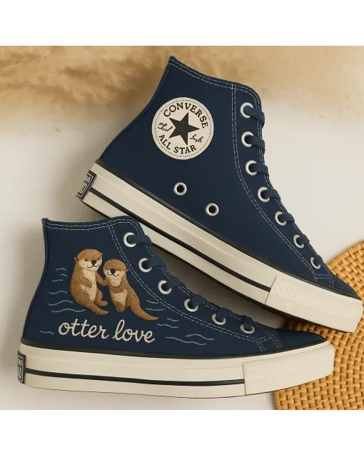 Cute Otter Love Sneakers for Animal Lovers – Comfortable Shoes for Casual Walks and Pet Adoption Events - Custom Embroidered - Main View