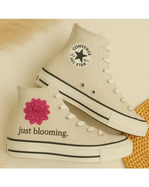Delicate Dahlia Floral Sneakers for Women – Comfort for Casual Walks, Birthday Parties – Perfect Gift for Flower Enthusiasts - Custom Embroidered - Main View