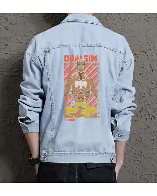 Dhai Sim Street Fighter Denim Jacket for Men - Gift for Video Gamers - Christmas Gift - Light Blue - Main View