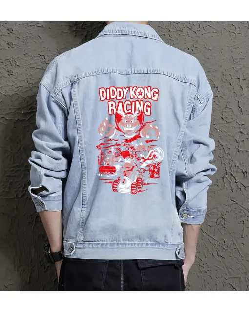 Diddy Kong Racing Denim Jacket for Men – Gift for Retro Gamers – Christmas Gift - Light Blue - Main View
