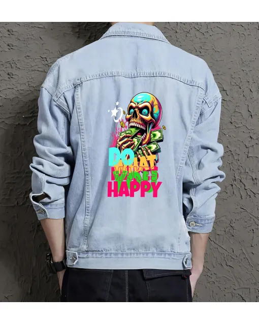 Do What Makes You Happy Jean Jacket for Men – Gift for Urban Fashion Enthusiasts – Birthday Present - Light Blue - Main View