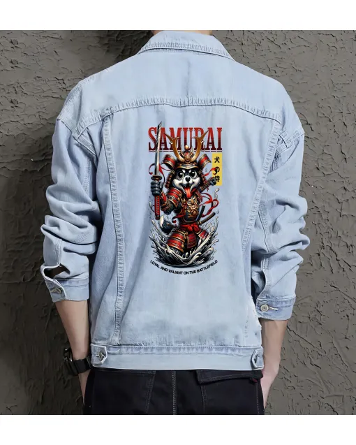 Dog Cute Jean Jacket for Men – Gift for Skater Guys – Christmas Gift - Light Blue - Main View