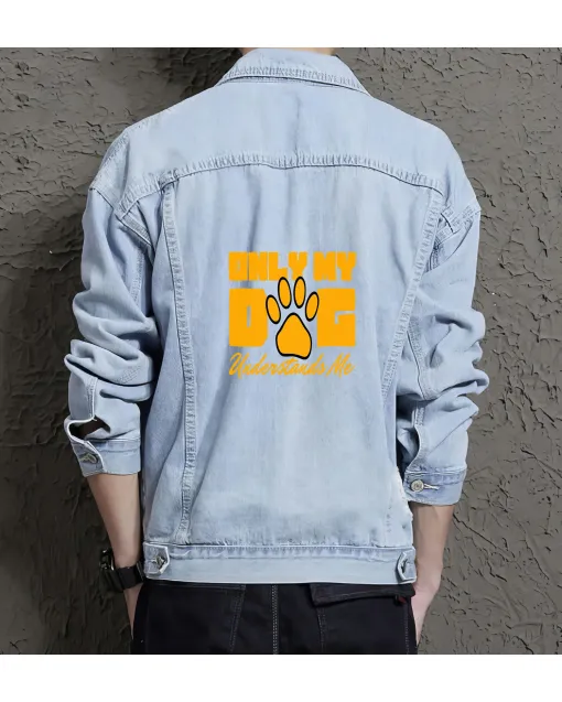 Dog Pet Quotestypography Jean Jacket for Men – Gift for Urban Teens – Birthday Present - Light Blue - Main View
