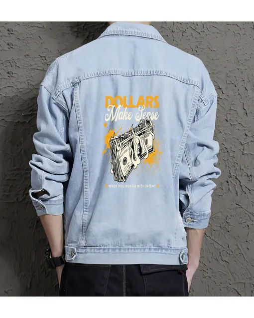 Dollars Makesense Jean Jacket for Men – Gift for Urban Trendsetters – Christmas Gift - Light Blue - Main View