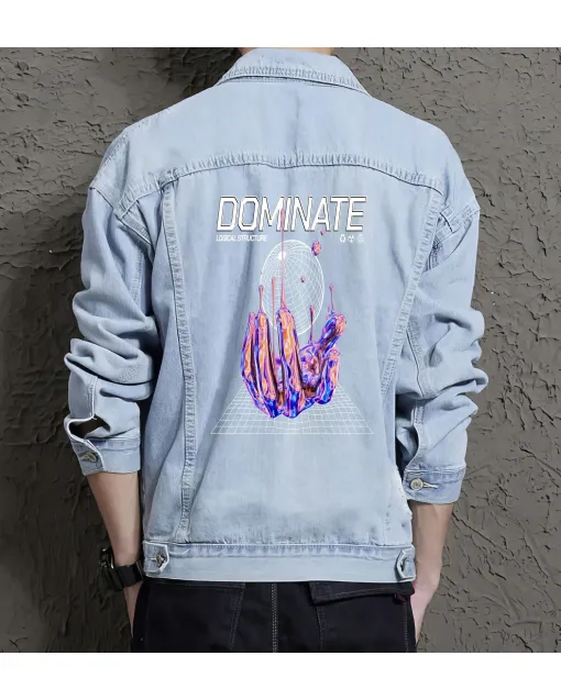 Dominate Jean Jacket for Men – Gift for Streetwear Enthusiasts – Birthday Present - Light Blue - Main View